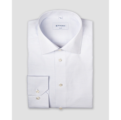 Camasa slim fit alb cu microprint bleu