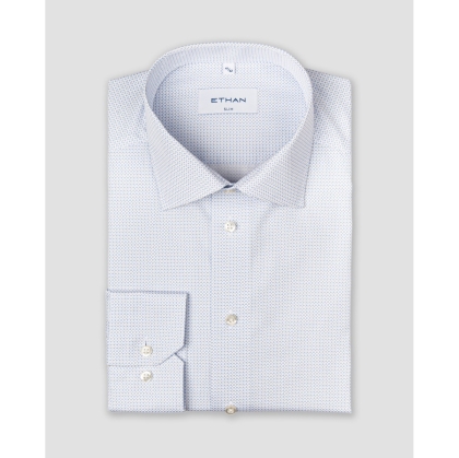 Camasa slim fit cu microprint geometric bleu