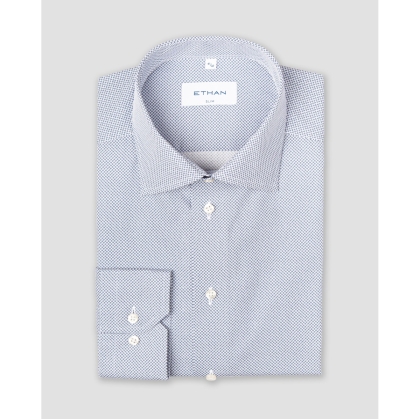 Camasa slim fit alb cu microprint bleumarin