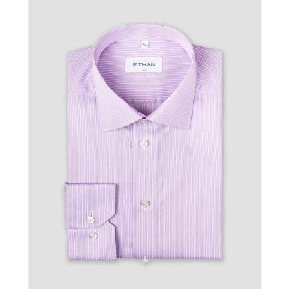 Camasa slim fit roz-lila cu dungi fine