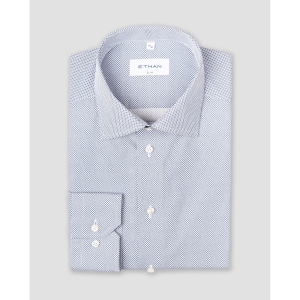 Camasa slim fit alb cu microprint bleumarin