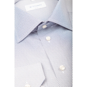 Camasa slim fit alb cu microprint bleumarin