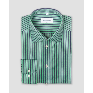 Camasa slim fit verde & bleumarin cu dungi contrast
