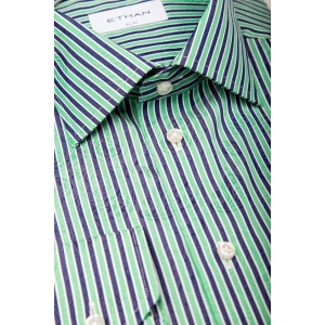 Camasa slim fit verde & bleumarin cu dungi contrast
